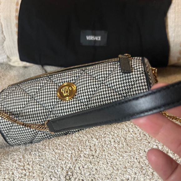 Versace Mini Barrel Bag – Houndstooth Fabric & Lamb Leather - NWT - Picture 7 of 16